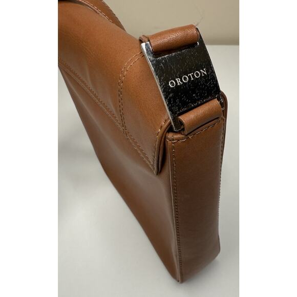 Oroton Australia Shoulder Bag Brown Leather Small Magnet Close Bottom Stud Purse - Picture 8 of 9